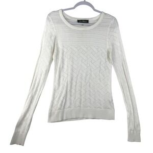 Sam Edelman White Pointelle Knit Long Sleeve Sweater SE0119SBX Large